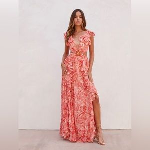 Vici DANIELLA PAISLEY RUFFLE CUTOUT MAXI DRESS